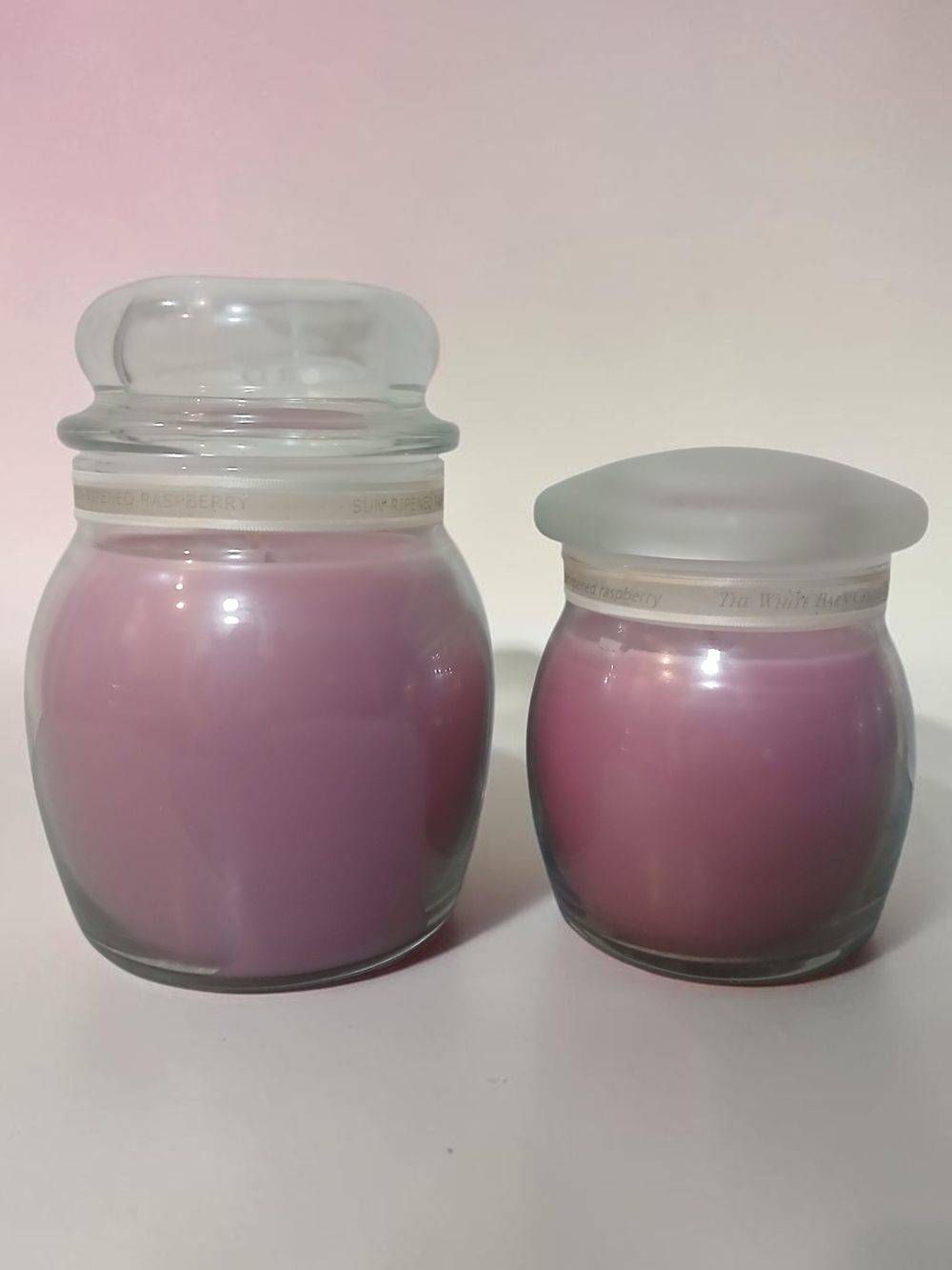 White Barn Pink Glass Jar Candle Duo Sun Rippened Rasberry